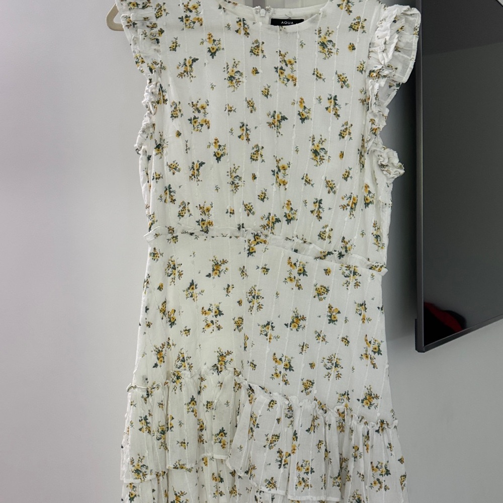Aqua Ivory Floral Ruffle Mini Dress